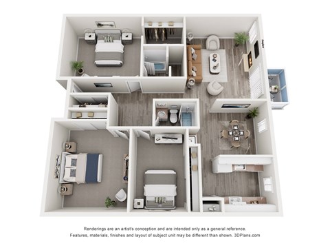Floor plan for 3 beds, 2 baths, 1440 sqft